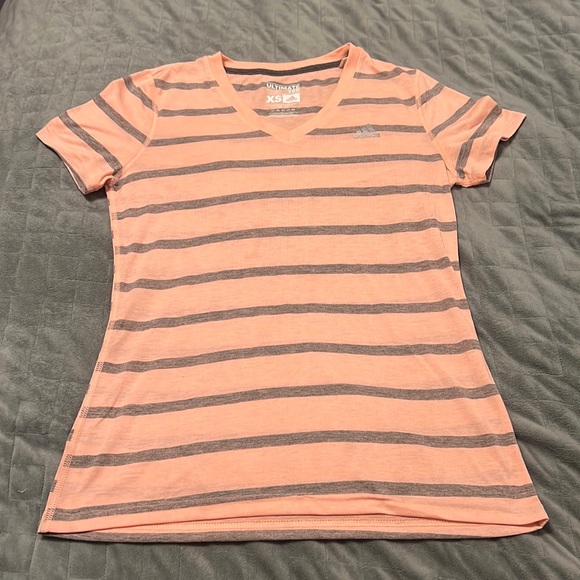 NWOT Adidas Short-Sleeve T-Shirt, Peach with Gray Stripes, Size XS - Picture 1 of 8